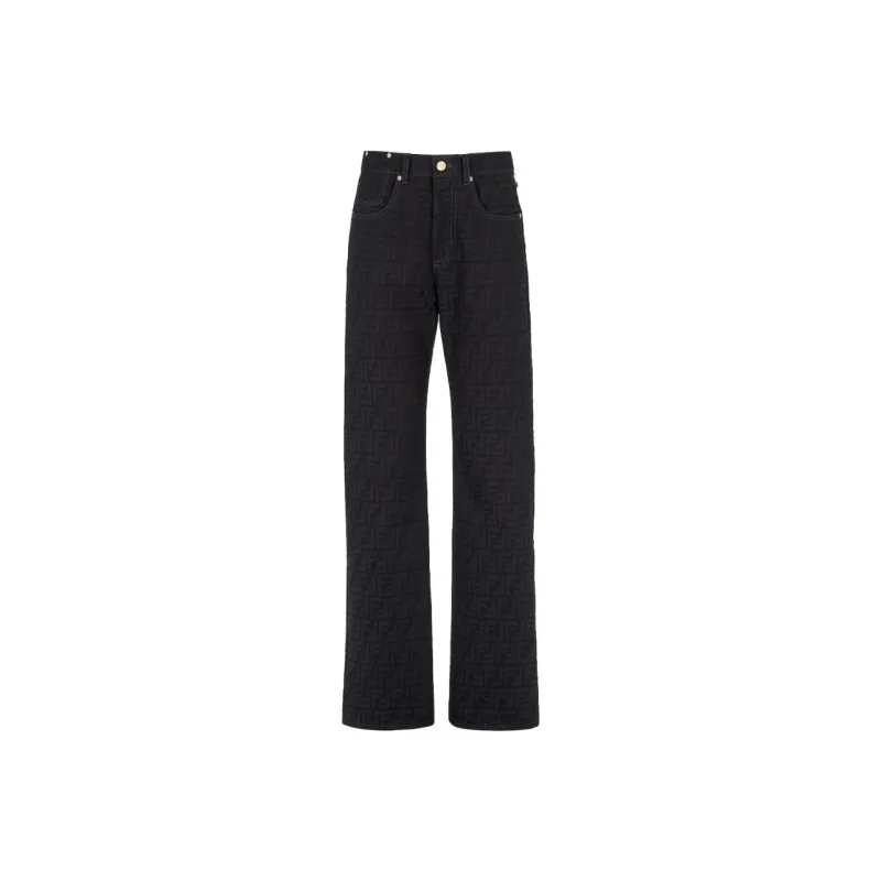 FENDI Logo jacquard Straight leg Cotton Trousers-0