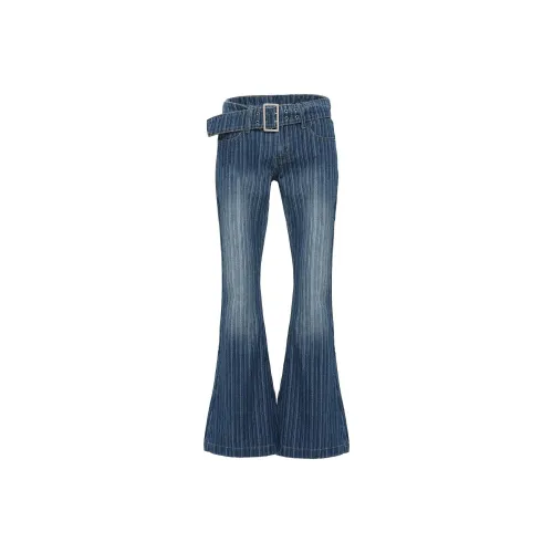 PRINCESS POLLY RALBARTIA STRIPE BELTED JEANS Jeans Women's Mid-Wash Water