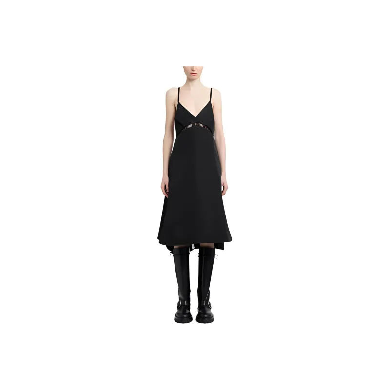 Sacai V Neck Sleeveless Midi Dress-0