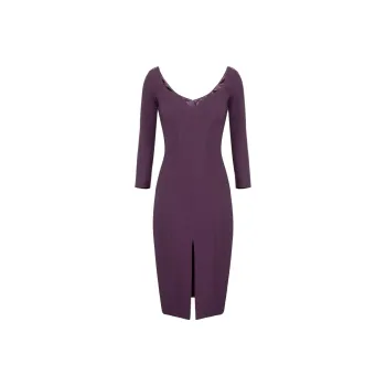 Elisabetta Franchi V Neck Front Slit Midi Dress