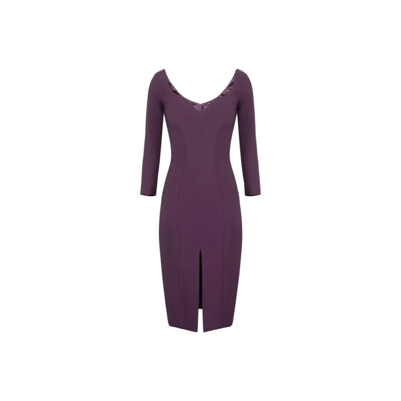 Elisabetta Franchi V Neck Front Slit Midi Dress-0