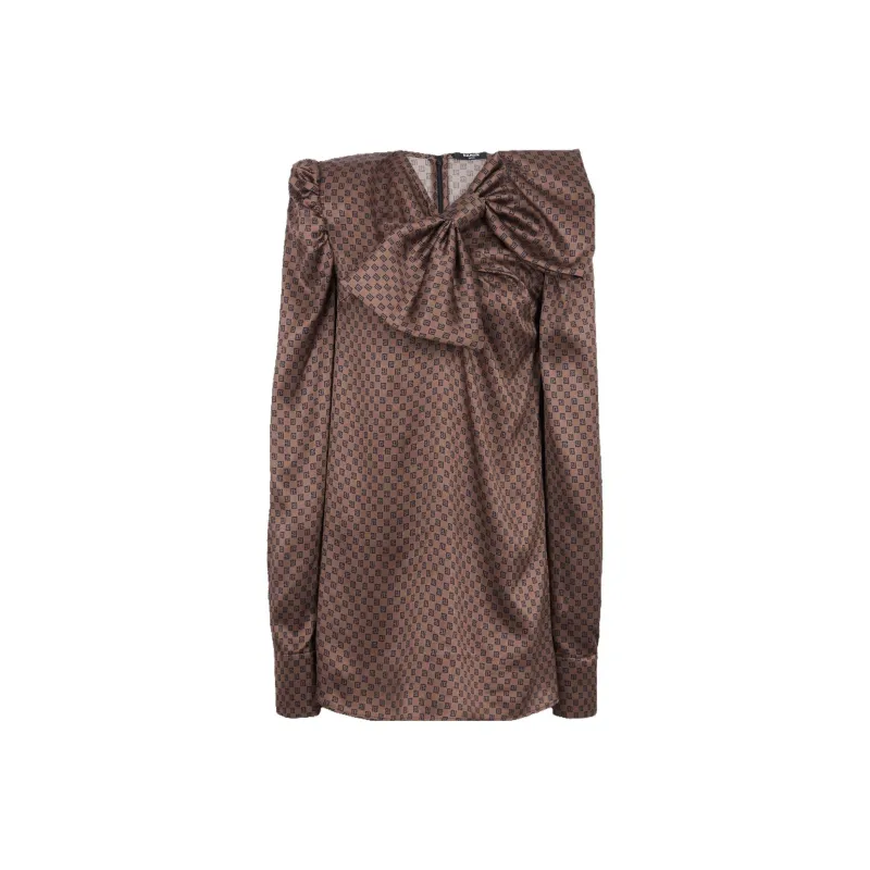 BALMAIN Bow embellished Monogram print Minidress-0