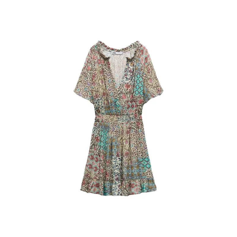 ZARA Short-Sleeved Dresses Women's Multicolor-0