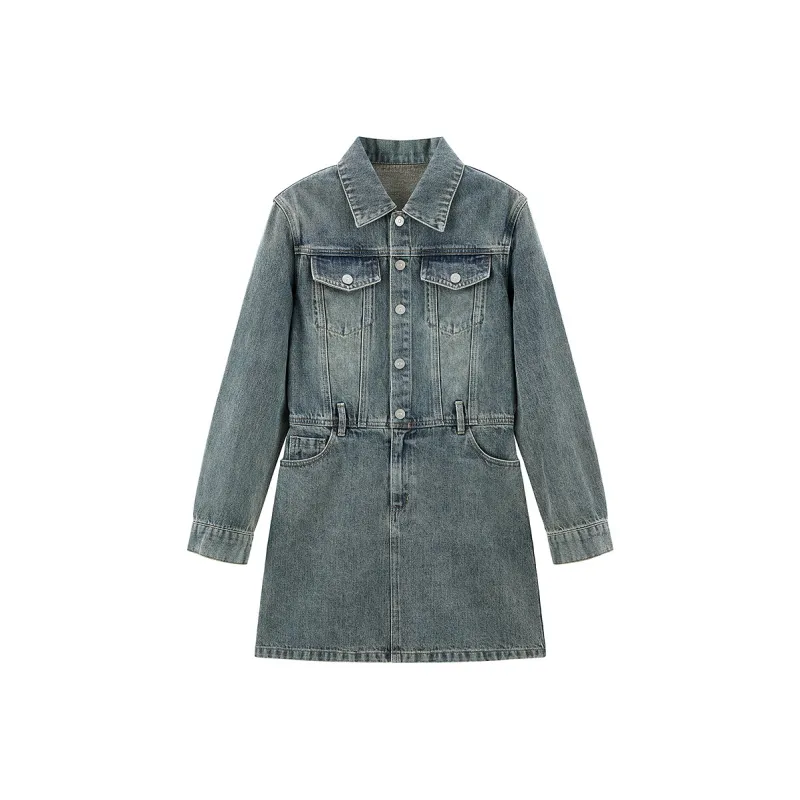 LEDIN Long Sleeved Dress Women's Denim Medium Blue-0