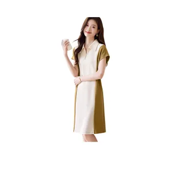 Mo Han Yi Mei Short Sleeved Dress Women's Green & White