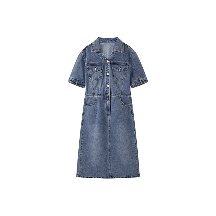 PEACEBIRD Short Sleeved Dresses Women's Denim Blue-0