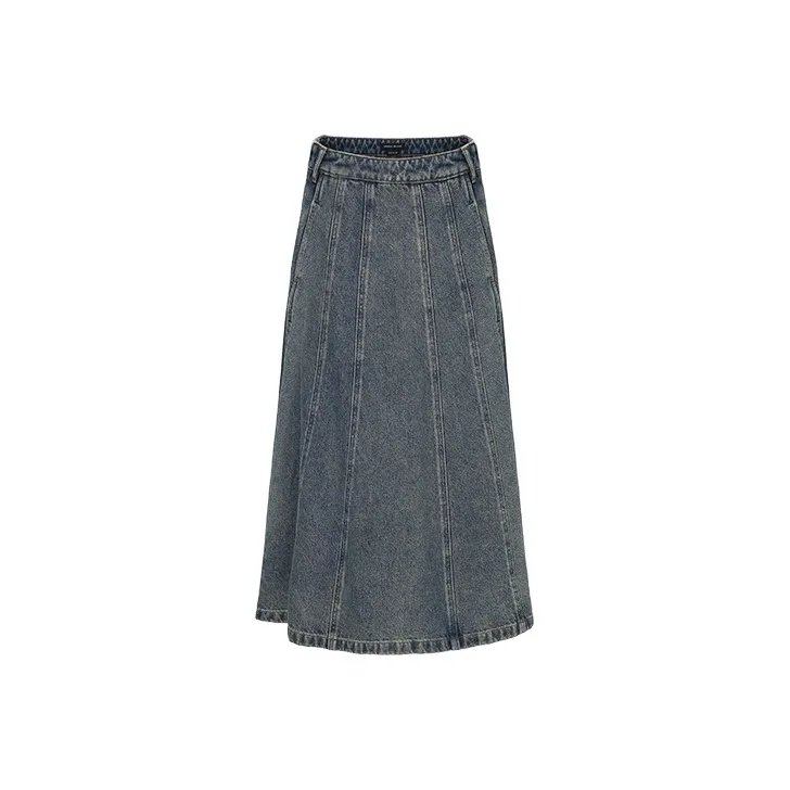 URBAN REVIVO Denim Long Skirt Women's Blue-0