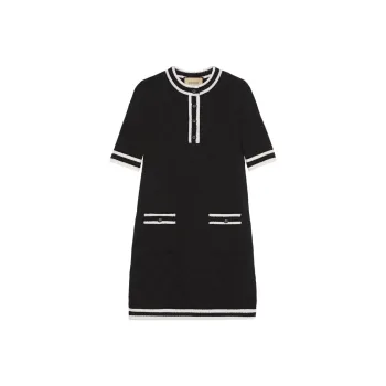 GUCCI Extra Fine Wool Piquet Dress Short Sleeved Dress Women's Black
