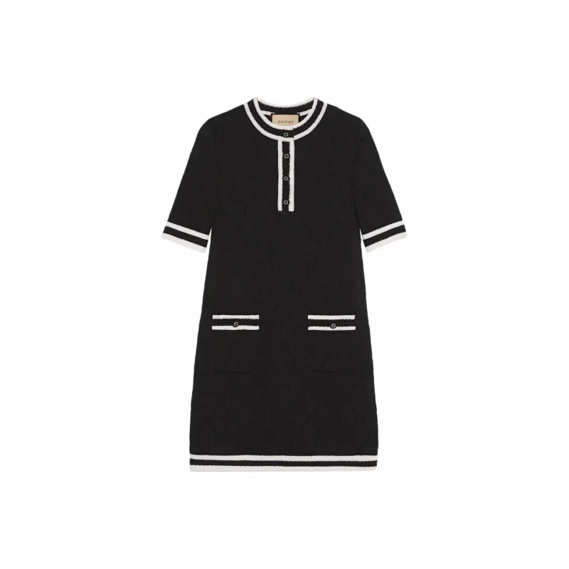 GUCCI Extra Fine Wool Piquet Dress Short Sleeved Dress Women's Black-0