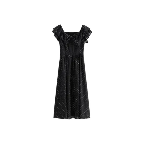 HDFULERN Short-Sleeved Dresses Women's Black And White Polka Dot
