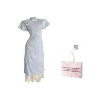 XUANSHU Short Sleeved Dress Women's Gradient Blue