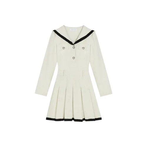 VEGA CHANG SS24 Long-Sleeved Dresses Women's Almond White