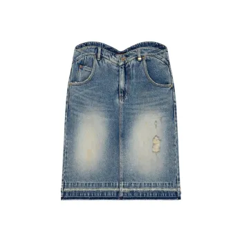 WE11DONE Ripped Detailing Denim Skirt