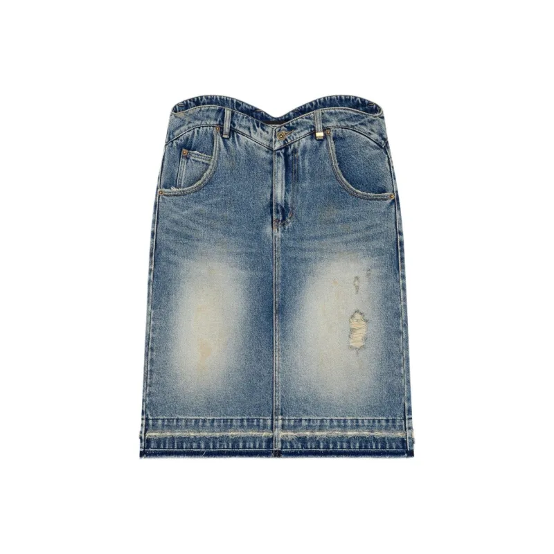 WE11DONE Ripped Detailing Denim Skirt-0