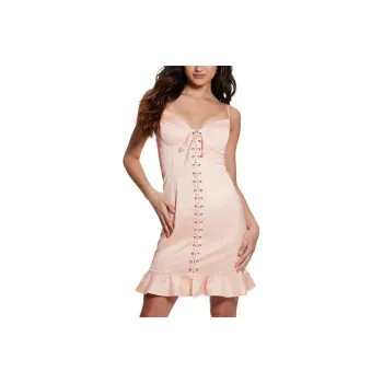 GUESS Satin Lace-Up Corset Dress Slip Dresses Women's Pink