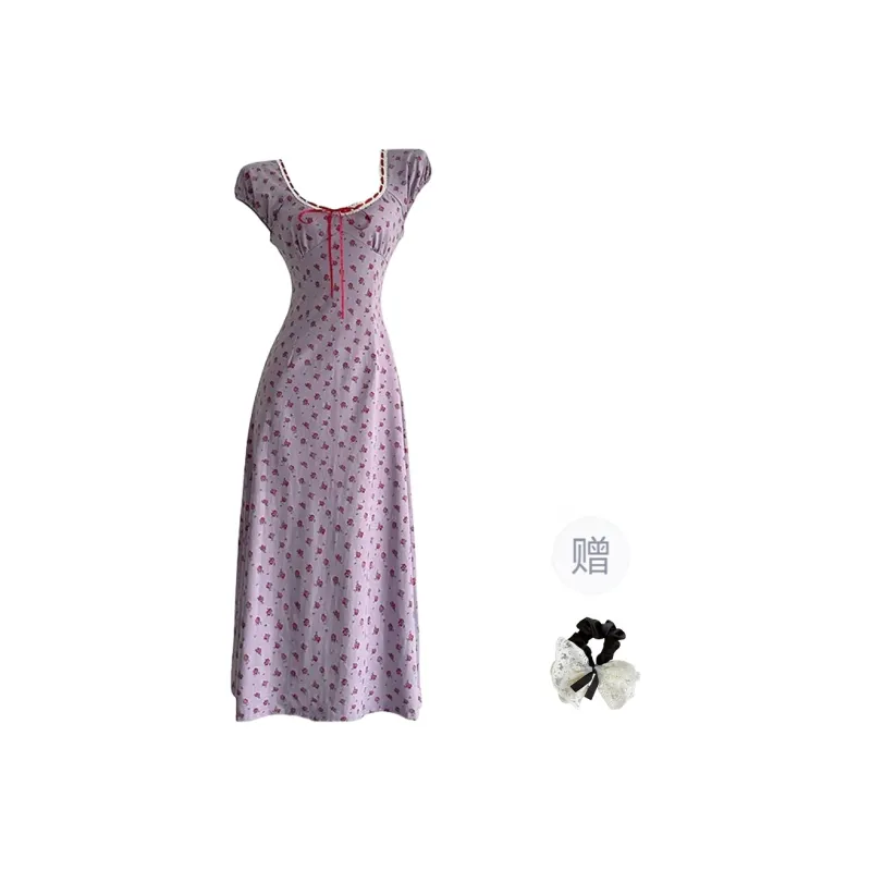 TUSHIFEI Short Sleeved Dress Women's Purple-0