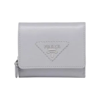 PRADA Leather Wallet Mini Women's Gray Blue