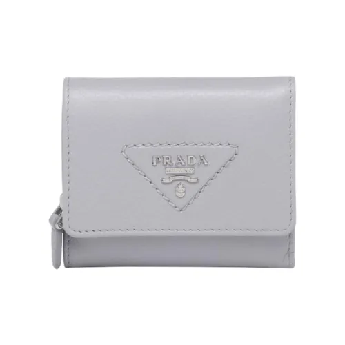 PRADA Leather Wallet Mini Women's Gray Blue