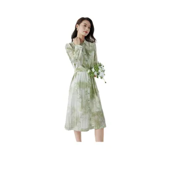 VIMLY Long Sleeved Dresses Women's White Green