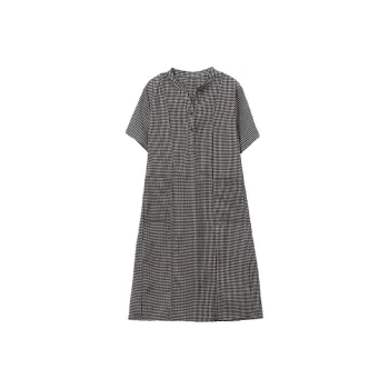 Mapping Short-Sleeved Dresses Women's Black White Plaid