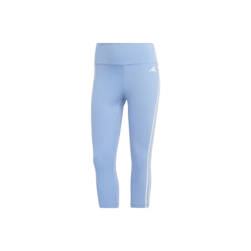 Adidas Train Essentials 3 Stripes High Waisted 3/4 Leggings Women's Blue
