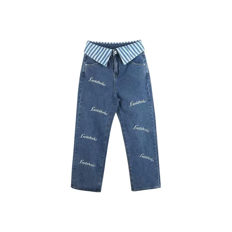 LALABOBO Jeans Women's Medium Blue White-0