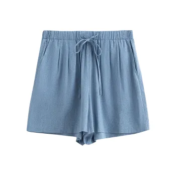 Initial Language Casual Shorts Women's Vintage Blue