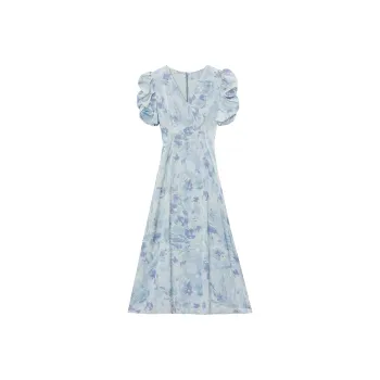 MISTVB Short Sleeved Dress Women's Plain Colorful Blue Painting