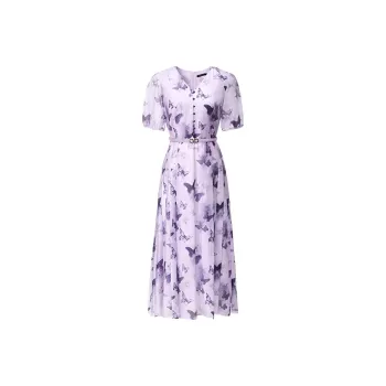 Yan Domain Short-Sleeved Dresses Women's Purple Flower