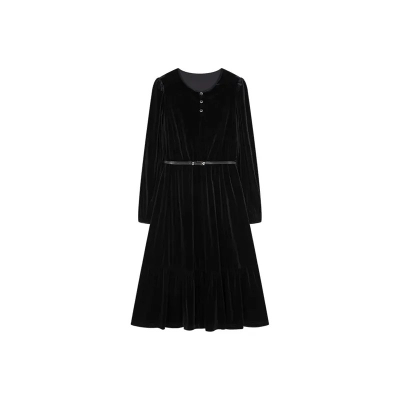 Mo Han Yi Mei Long Sleeved Dresses Women's Black-0