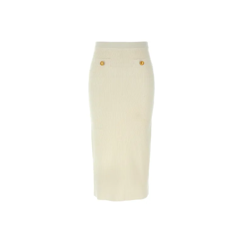 Alessandra Rich Rear Slit Ribbed Midi Skirt-0