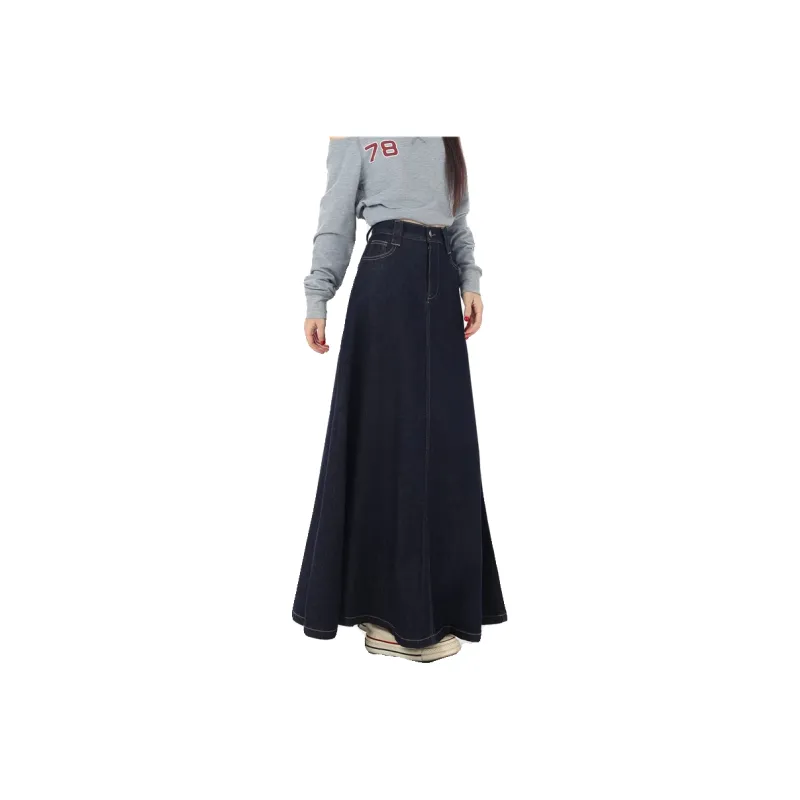 ZAVK Denim Long Skirt Women's Dark Blue-0