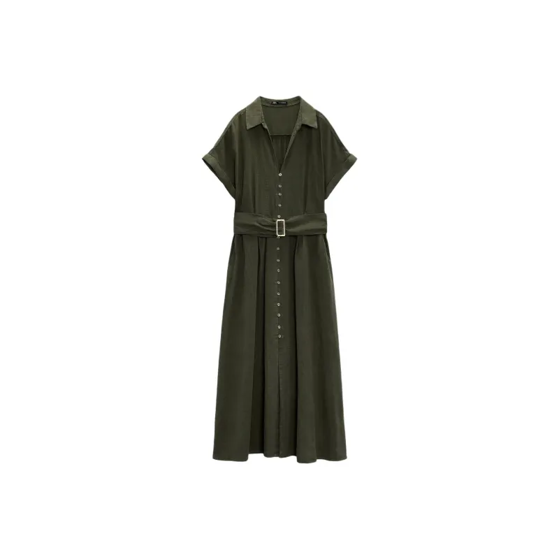 ZARA Short-Sleeved Dresses Women's Khaki-0