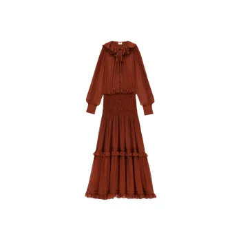 SAINT LAURENT Long Sleeved Dress Women's Brown Red