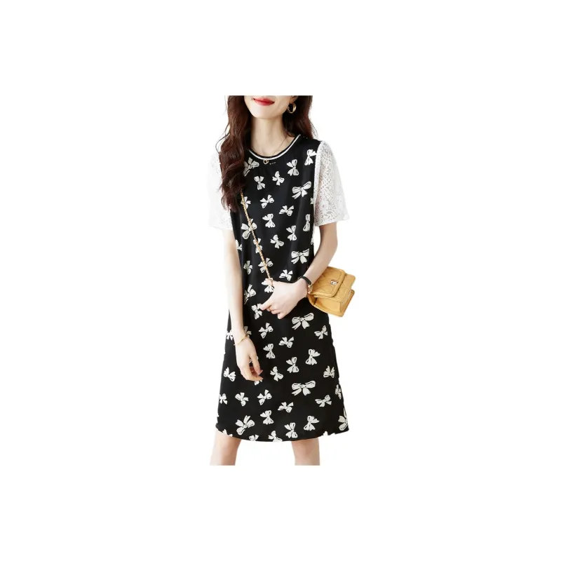 Mo Han Yi Mei Short Sleeved Dress Women's Black-0