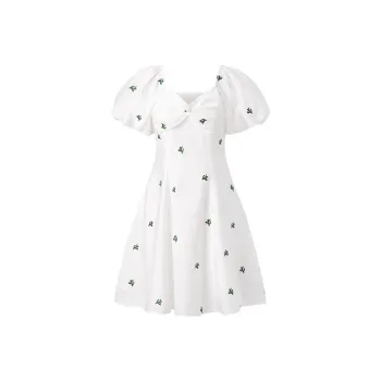 PEACEBIRD Short-Sleeved Dresses Women's White Pattern