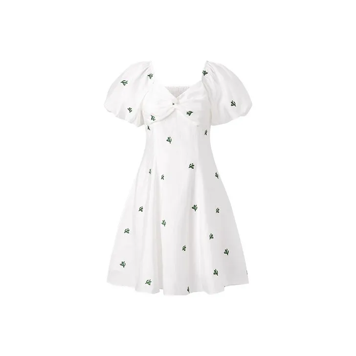 PEACEBIRD Short-Sleeved Dresses Women's White Pattern-0