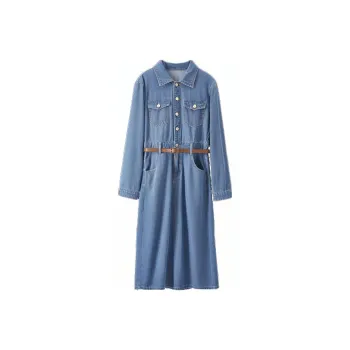 SENTUBILA Long Sleeved Dress Women's Denim Blue