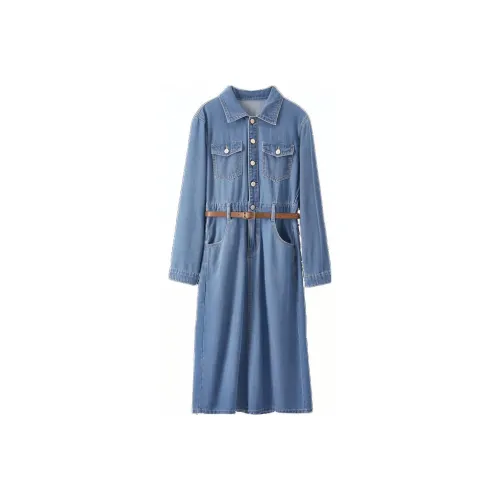SENTUBILA Long Sleeved Dress Women's Denim Blue