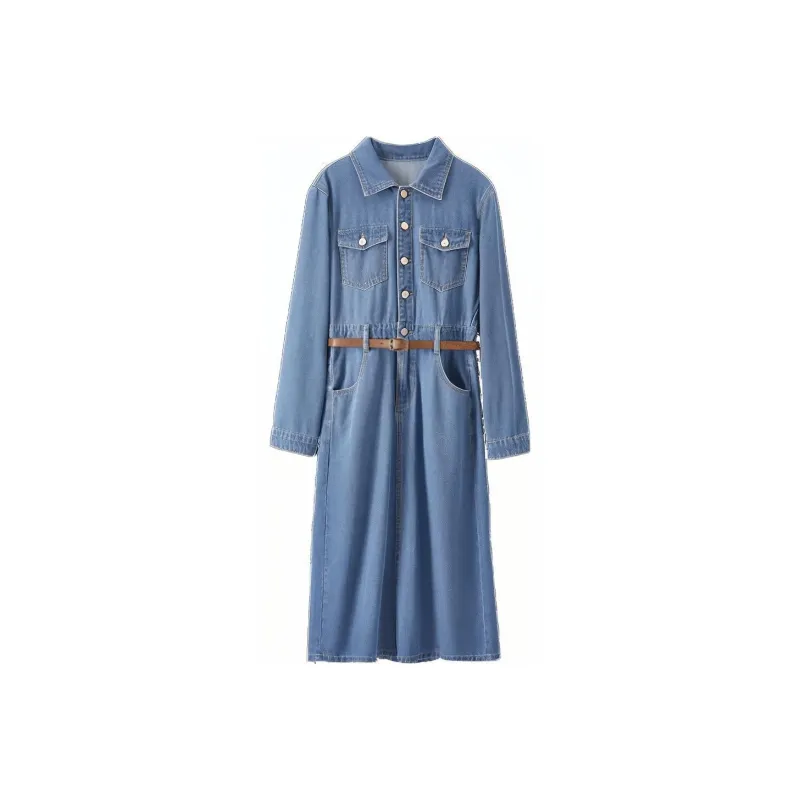 SENTUBILA Long Sleeved Dress Women's Denim Blue-0