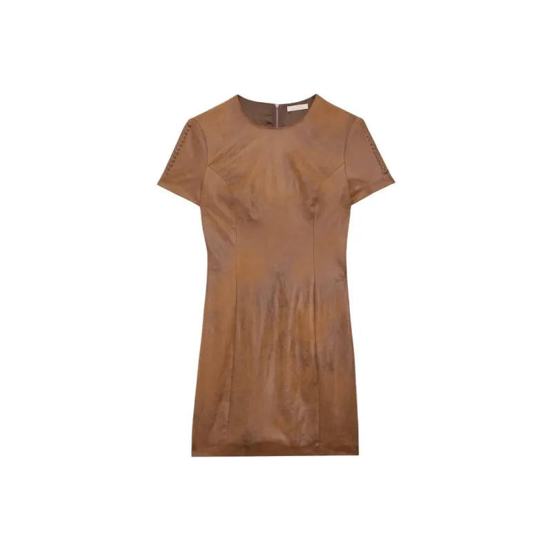 GUESS Eco Sveva Faux-Leather Icon Dress Short-Sleeved Dresses Women's Brown-0