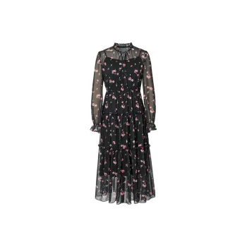 Hopeshow Long Sleeved Dress Women's Black With Pink Floral