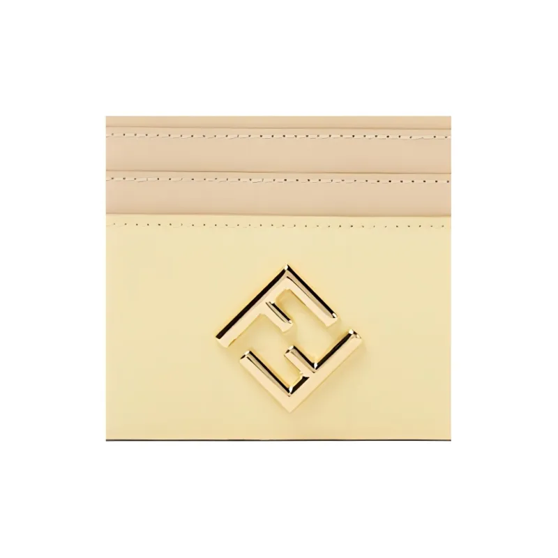 FENDI FF Diamonds Series Calfskin Card Holder Women's Yellow-3