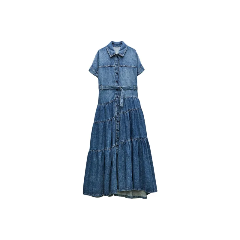 ZARA Short-Sleeved Dresses Women's Medium Blue-0