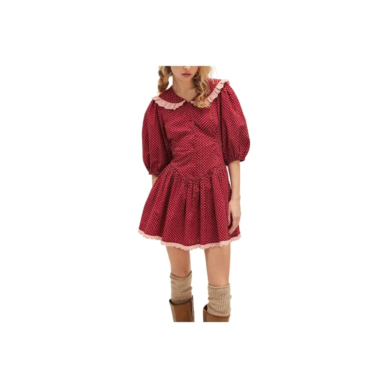 FREE PEOPLE Need To Know Mini Dress Long-Sleeved Dresses Women's Rogue Red Combination-0