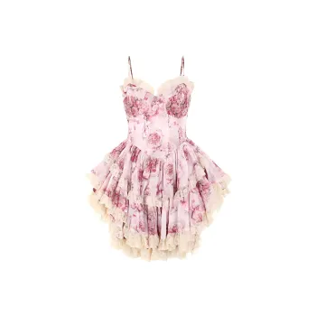 Selkie Collection Slip Dress Women's Apricot With Heart Ribbon Print