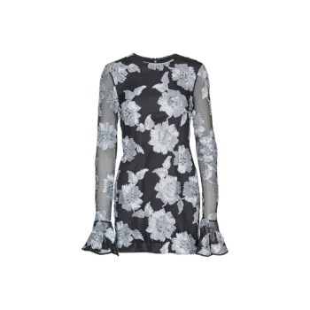 Rotate Floral Appliqué Mesh Mini Dress
