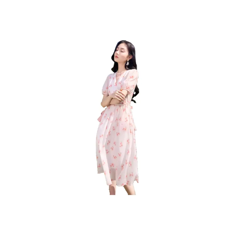 XIANGYING Short Sleeved Dress Women's Pink-0