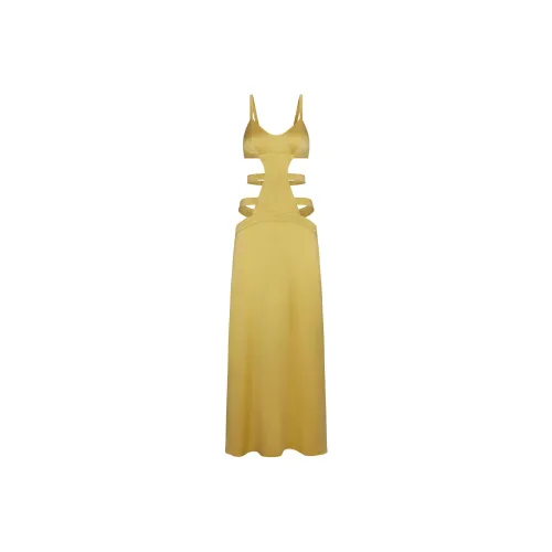 SKIMS SILK STRAPPY LONG SLIP DRESS Slip Dresses Women's Topaz/Yellow Jade