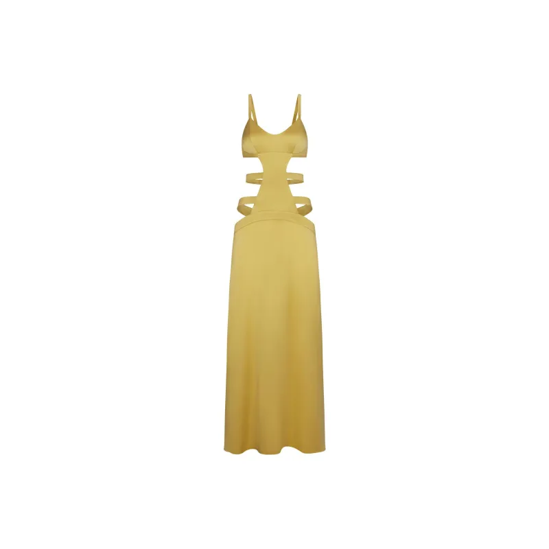 SKIMS SILK STRAPPY LONG SLIP DRESS Slip Dresses Women's Topaz/Yellow Jade-0